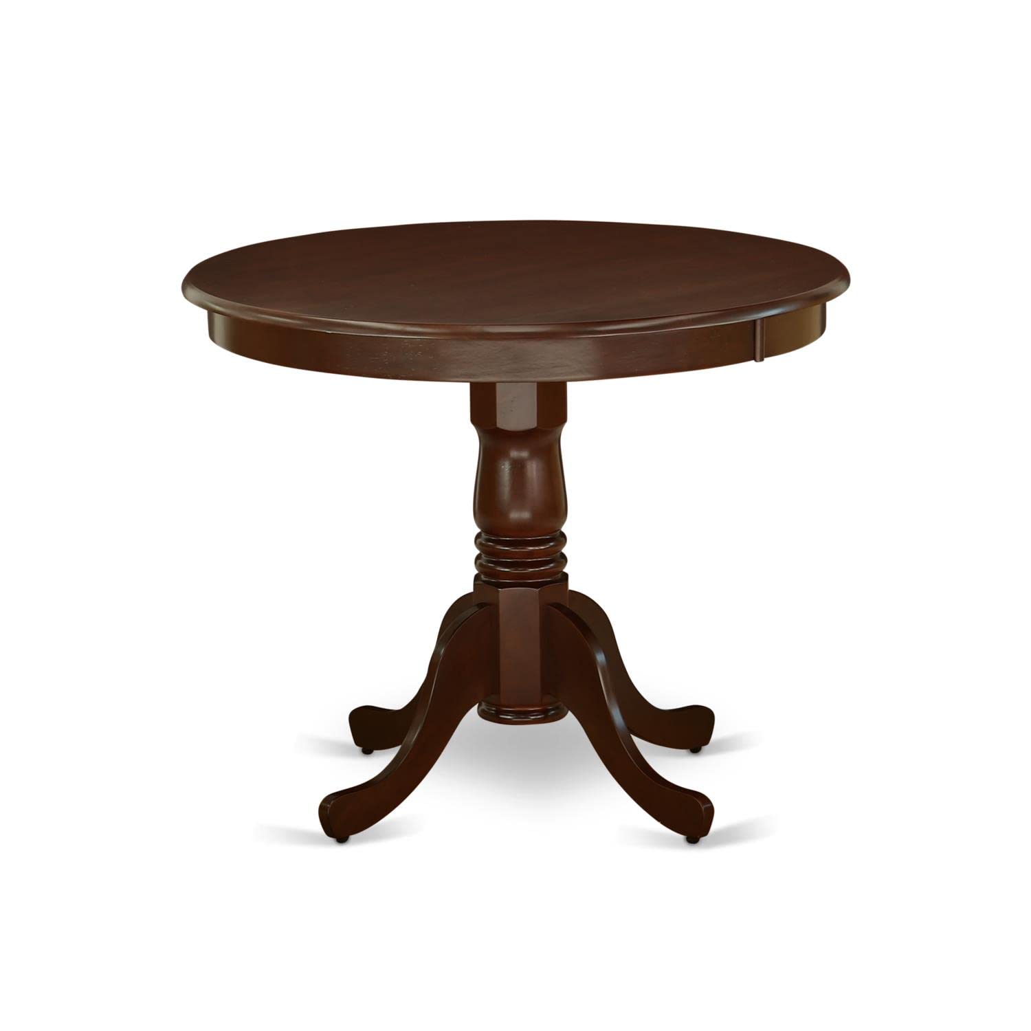 East West Furniture Anen5-Mah-66 5 Piece Dining Set Includes A Round Dining Room Table With Pedestal And 4 Brown Faux Faux Leather Upholstered Parson Chairs, 36X36 Inch, Mahogany